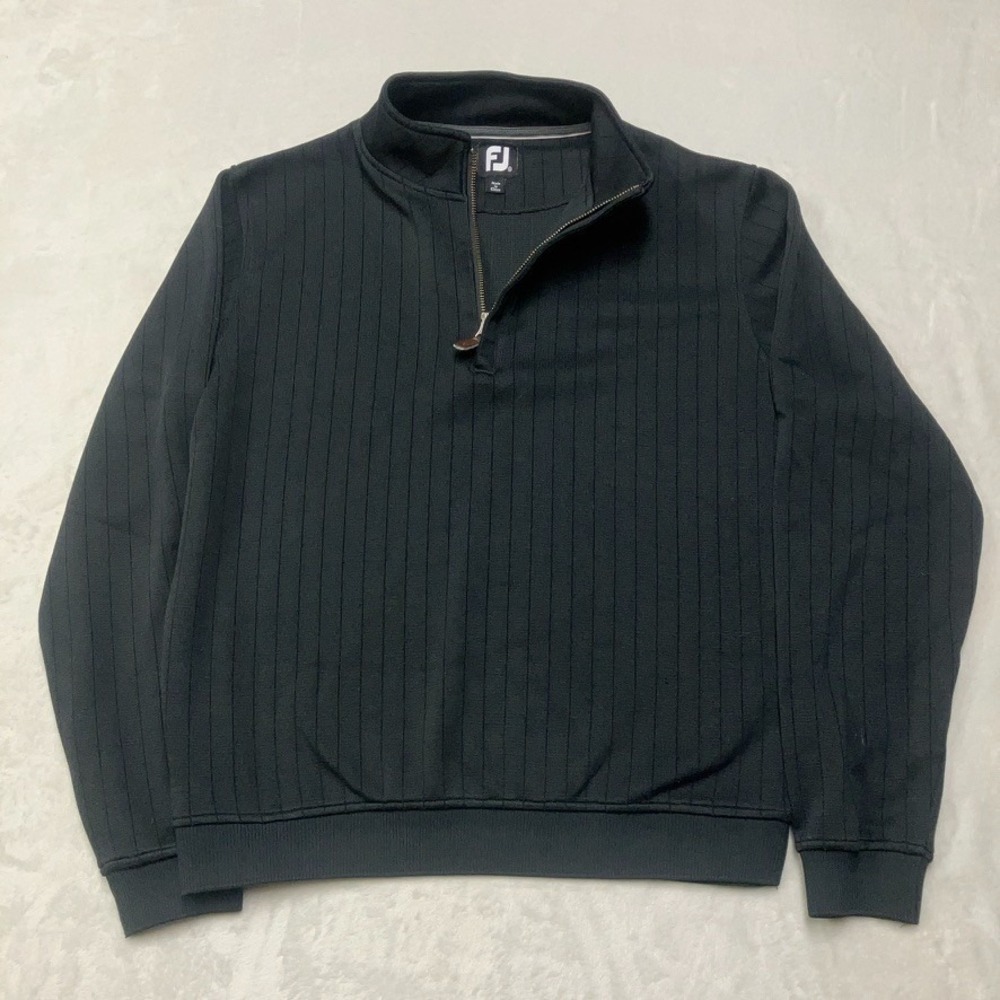 FootJoy Drop Needle 1/4 Zip Pullover Men's M Black Ribbed Lined Sweater Golf